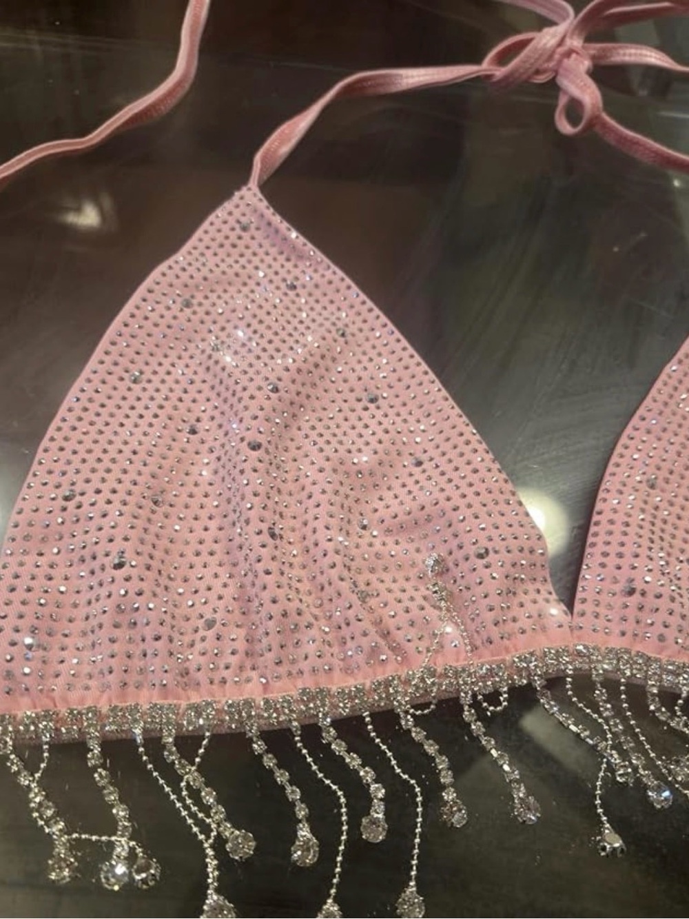 Pink Rhinestone Fringe Bra Top with - Picture 3 of 3